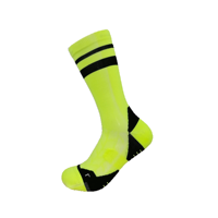 Chaussettes de sport cyclistes personnalisées avec logo, bleu royal, vert fluorescent, polyester, double rayures, soutien de la cheville, coussinets