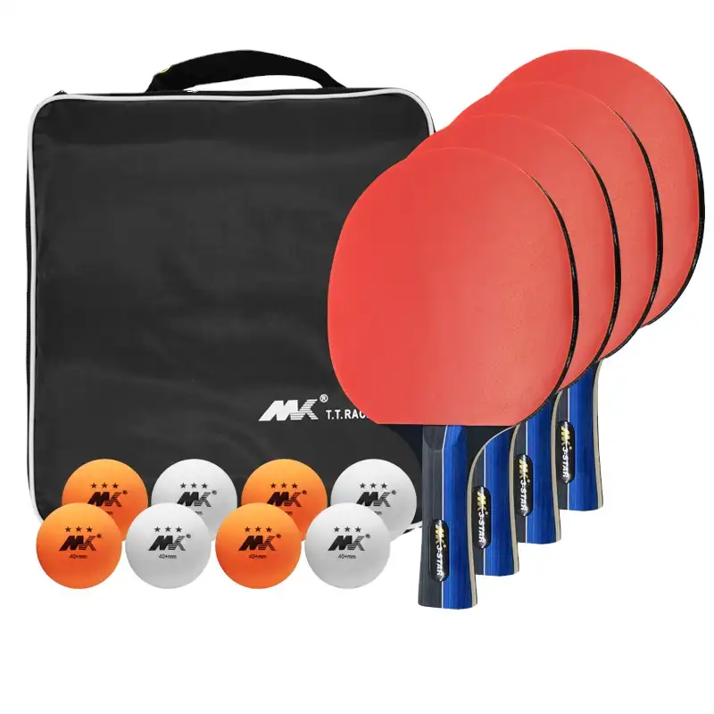 Set Raket Tenis Meja 8 Bola Kustom 4 Orang, Raket Ping Pong dengan Tas Pembawa