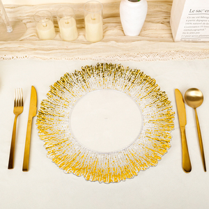 SLC756 Assiettes de mariage de 13 pouces Assiettes à dîner de haute qualité avec bord doré Assiette ronde transparente Assiette à dîner en <span class=keywords><strong>plastique</strong></span> - Product Image 3