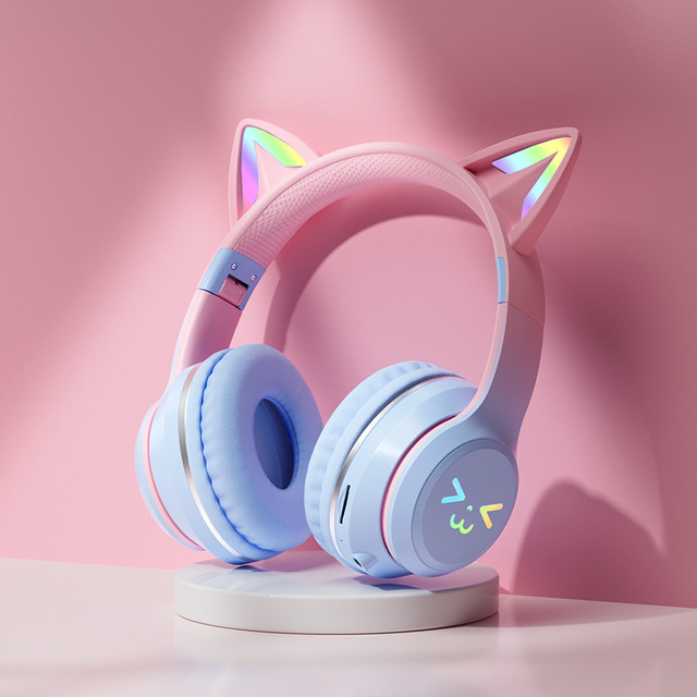 Wholesale Over-Ear Foldable Wireless BT Headset Cute Cat Ear Kids Over-Ear Headphones Gaming for Girls E-Sports Mobile Phone