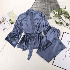 Sfy-y5120 Ensemble de pyjama décontracté pour femme en satin de haute qualité, 2 pièces, avec cardigan à lacets, fin et respirant, idéal pour l'été et la maison - Product Image 6