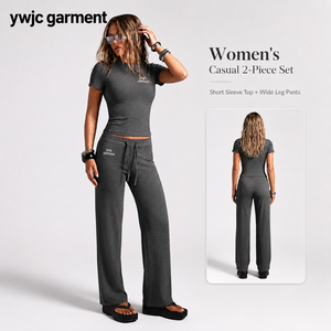 Ensemble de yoga décontracté américain YWJC GARMENT pour femme, en rayonne, à manches courtes et jambes larges, idéal pour l'été - Product Image 1