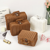 Vente chaude Multi-fonctionnel Maquillage Cadeau Panier Vide Tissé À La Main En Plastique Rotin Pique-Nique Panier Fille Vintage Valise