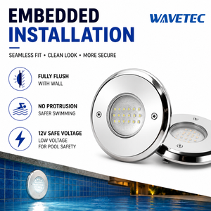 ไฟสระว่ายน้ำแบบฝัง WAVETEC LED 12W/18W IP68 กันน้ำ ผลิตจากสแตนเลส สำหรับสระว่ายน้ำ - Product Image 2