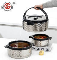 Ensemble de 3 casseroles isothermes de luxe en acier inoxydable 2L 4L 8L à double paroi avec poignée portable pour garder les aliments au chaud