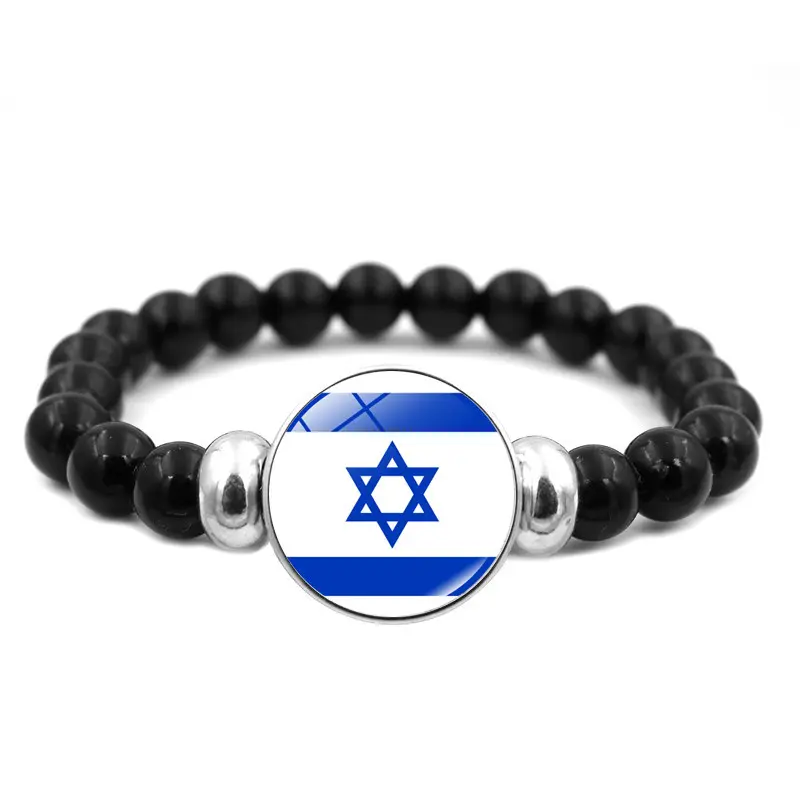 Venta caliente negro hecho a mano pulsera con cuentas personalidad moda Israel bandera pulsera para Decoración