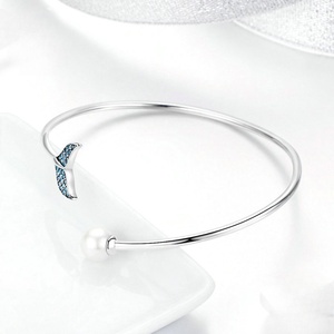 Elegant 925 Sterling Silver Mermaid Tail Open Cuff <b>Bracelet</b> Pearl Bangles & <b>Bracelets</b> Product Category - Product Image 3