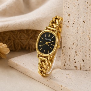 Montre à quartz avec cadran ovale argenté, bracelet en chaîne, montre-bracelet pour femme, montre analogique minimaliste pour un usage quotidien - Product Image 4
