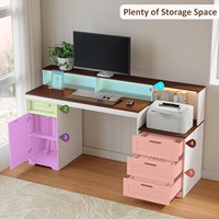 Bureau d'ordinateur convertible réglable en bois style ferme pour bureau à domicile avec tiroirs de rangement, 3 prises CA et 2 ports USB
