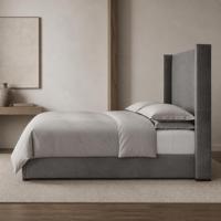 Maßgefertigtes Modernes Designer-Lederbett mit Massivholzunterbau für Wohnzimmer und Anpassbarer Stauraum unter dem Bett