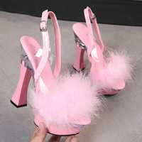 Miaomiao Sandales à bout ouvert pour femme, sexy, à talon épais et plateforme, talon haut 14 cm, style mannequin, pour boîte de nuit, pour la scène