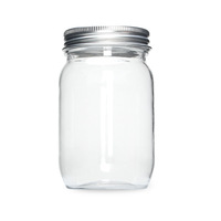 Pot Mason en plastique transfrontalier de 250ml, design moderne, couvercle en aluminium à large ouverture, pot de noix à collation pour aliments pour animaux de compagnie à haute transparence