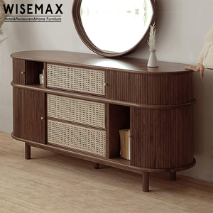 WISEMAX FURNITURE Luxury Retro Hotel Furniture Ash Wood Frame Rattan Sliding Door <strong>Sideboard</strong> Cabinet <strong>for</strong> <strong>Kitchen</strong> Living Room - Product Image 3