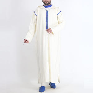 Thobe d'été à capuche blanc pour homme Robe musulmane modeste et décontractée Polyester respirant <span class=keywords><strong>Djellaba</strong></span> marocain M061 - Product Image 5