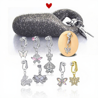 Clip sur papillon nombril anneau faux ventre Piercing bijoux de corps en acier inoxydable avec Zircon faux nombril Piercing bijoux