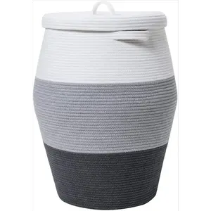 YLX Large Woven Rope Laundry Hamper Basket With Handle And Cover Decorative Blanket Toy Basket With Lid For Living Room