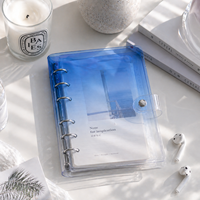 Carnet à anneaux A5 personnalisé LABON, esthétique, en PVC bleu transparent, journal personnalisable, planificateur rechargeable, papeterie en gros OEM
