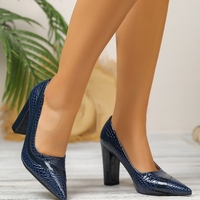 Chaussures de travail à bout pointu, à talon épais, chaussures à bouche peu profonde pour femmes, talons hauts sexy à motif serpent pour femmes