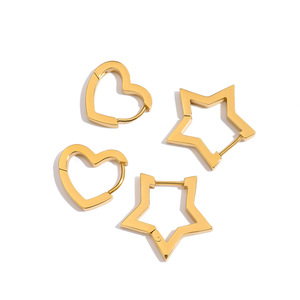 Pendientes de Aro en Forma de Estrella y Corazón, Acero Inoxidable, Chapado en Oro, Joyería Geométrica de Moda para Mujer - Product Image 1