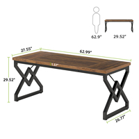 Tribesigns 63 pouces pied en métal en bois moderne marron bureau exécutif, grand bureau d'ordinateur pour tables de personnel de bureau à domicile