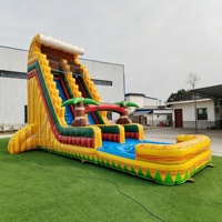 Toboggan aquatique gonflable géant en PVC avec piscine, motif palmier tropical, pour la location événementielle