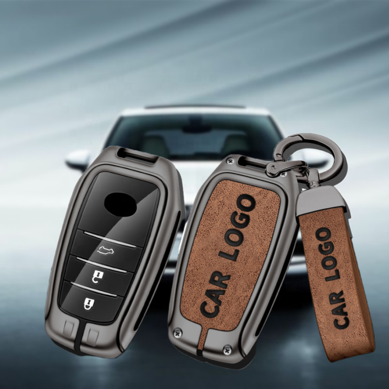 GROIC For Toyota Key Fob Cover With Genuine Leather Keychain, Zinc