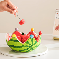 Bol à fruits en céramique en forme de pastèque et ensemble de fourchettes à fruits pour la table basse du salon