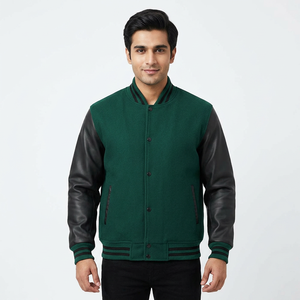 Chaquetas Varsity para Hombre, Chaqueta de Béisbol Informal de Forro Polar para Primavera y Otoño, Chaqueta Bomber de Algodón de Manga Larga y Corte Ajustado (Verde, Mediano) - Product Image 1