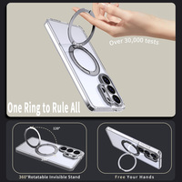 Casing Magnetik Sensasi Kulit Mewah 360 °   Cincin Putar Gigi Mekanis dengan Penyangga, Pelindung Penuh Anti Guncangan untuk Samsung Galaxy S26 25 Ultra