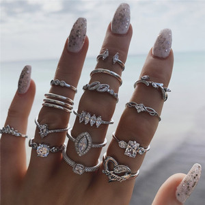 Anillos de moda Vintage baratos para mujer, anillos geométricos de plata con diamantes de circón, conjuntos de joyas elegantes chapadas en oro - Product Image 4