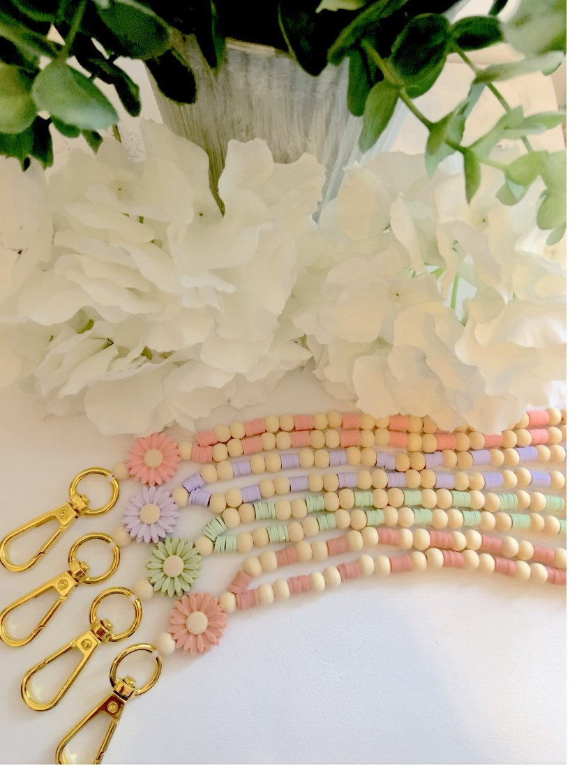 Personalized Teacher Lanyard Smile Rainbow Daisy Beaded Lanyard with Name Bohemian Teacher Nurse Lanyard Image 2