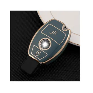 Customized soft Fob key Cover for New Benz 2 buttons car key case with gold line key pouch accessory