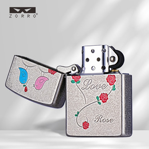 Accendino a Cherosene ZORRO/Zorro Z91897 in Ottone Argento Anticato 'Amore a prima vista', Antivento, di Alta Gamma, Bestseller TikTok e Kwai - Product Image 3