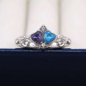 Anello a Forma di Cuore con Corona per Donne, Pietra Blu e Viola, Accessorio di Gioielleria Elegante e Minimalista, Stile Estivo - Product Image 6