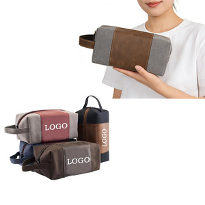 Logotipo Personalizado para Neceser de Hombre, Estuche de Cosméticos de Viaje Hecho a Mano con Nombre Grabado con Láser en Cuero, Bolsa de Maquillaje - Product Image 1