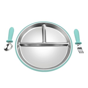 Stainless Steel <b>Divided</b> Plates for Toddler Baby <b>Self</b> Feeding 3 Section 9 Inch Reusable Food Container - Product Image 2