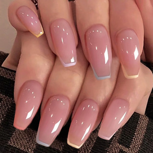 Nuevas pegatinas de <span class=keywords><strong>uñas</strong></span> desmontables de estilo francés arcoíris, a la moda, pre-diseñadas, para manicura, <span class=keywords><strong>uñas</strong></span> postizas de estilo largo, puntas de color sólido - Product Image 2
