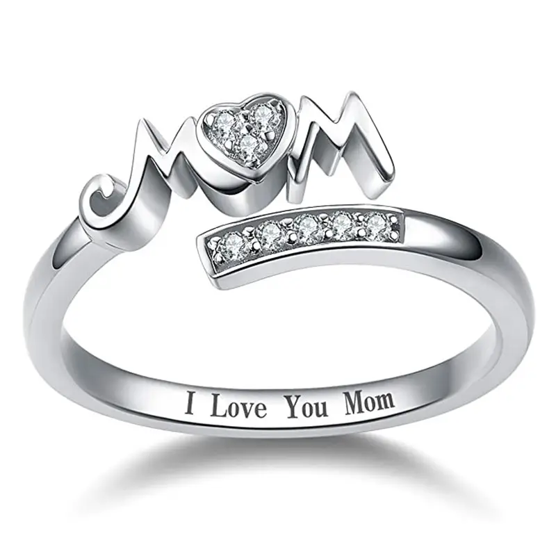 CAOSHI Anel de prata para mamãe, delicado presente de aniversário com letras "EU te amo mamãe" para mamãe, joia fashion feminina