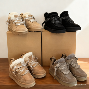 חובבי החורף האירופי חם פרווה צמר פרווה עור אמיתי רירית ללא החלקה החלקה תחרה-up u * gs נעלי שלג מגפי עיצוב נשם - Product Image 2