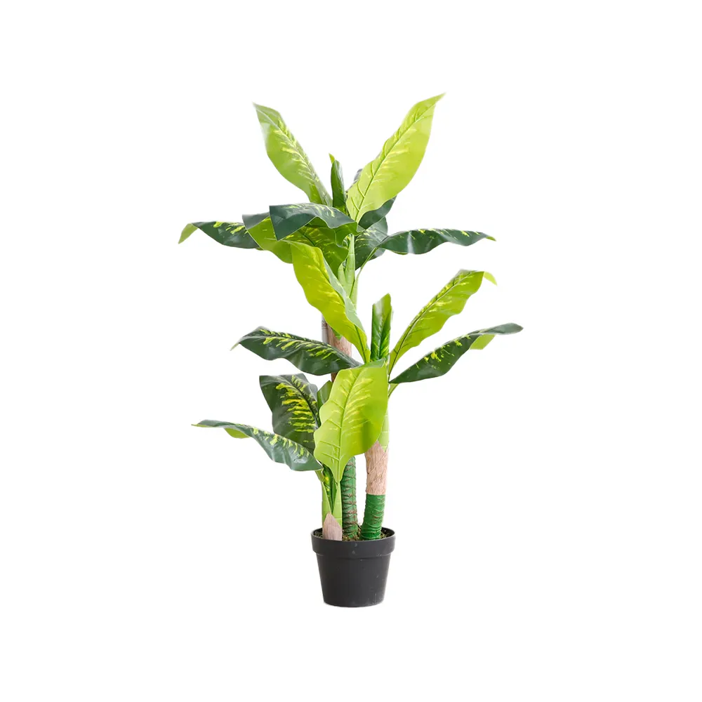 Decoração de casa evergreen planta tropical artificial chinesa, exposição de folhas de banana de árvore da china para decoração rústica de casa