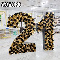 WOWORK Grands Nombres et Lettres Lumineux en Forme de Marquee à Motifs Floraux pour Décoration de Mariage, Support en Métal, Cadre de Marquee, Fleur de Fête, 2 Ans, 30-180 cm