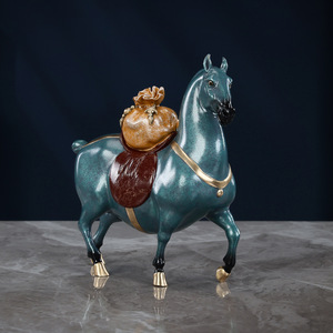 Adorno de caballo de cobre Copper World con bolsa de dinero, figura hecha a mano para decoración de escritorio de oficina en casa, regalo - Product Image 2