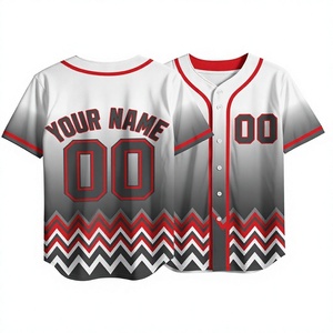 Maillot de baseball personnalisé à dégradé blanc-gris-rouge, motif chevron, nom et numéro personnalisés, uniforme d'équipe entièrement boutonné, vente en gros - Product Image 1