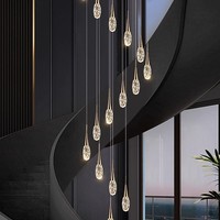 Lustre long réglable en cristal nordique moderne télécommandé pour escalier haut plafond