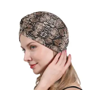 Gorros con estampado de animales para mujer, turbante suave de algodón con nudo, TJM-412