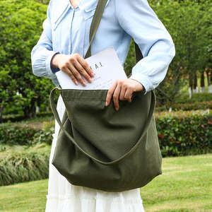 กระเป๋าผ้าแคนวาสพร้อมโลโก้ที่ปรับแต่งได้ ผ้าฝ้ายแท้ ขนาดใหญ่ กระเป๋าสะพายไหล่ลำลองสำหรับผู้หญิง กระเป๋าช้อปปิ้ง - Product Image 4