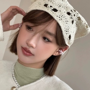 Foulard Triangolare in Stile Francese Retrò Lavorato a Maglia <span class=keywords><strong>per</strong></span> Ragazze, Bandana Floreale <span class=keywords><strong>per</strong></span> Capelli, Sciarpa Triangolare da Donna - Product Image 4