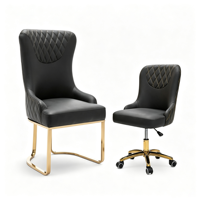 Ensemble de chaises de salon de manucure modernes avec base en métal doré, chaise pour invités et chaise pivotante pour technicien(ne) en manucure pour salon de beauté