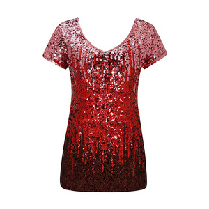 Wholesale New <strong>Glitter</strong> Women's T-shirt Sequined Casual Custom V-neck <strong>Green</strong> Sequins <strong>Tops</strong> - Product Image 5