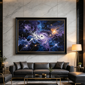 Arte Astronómico Texturizado Art Deco que Representa un Paisaje Celestial con Pinceladas Dinámicas, Nebulosa Fluida y Energía, Altamente Coleccionable - Product Image 6